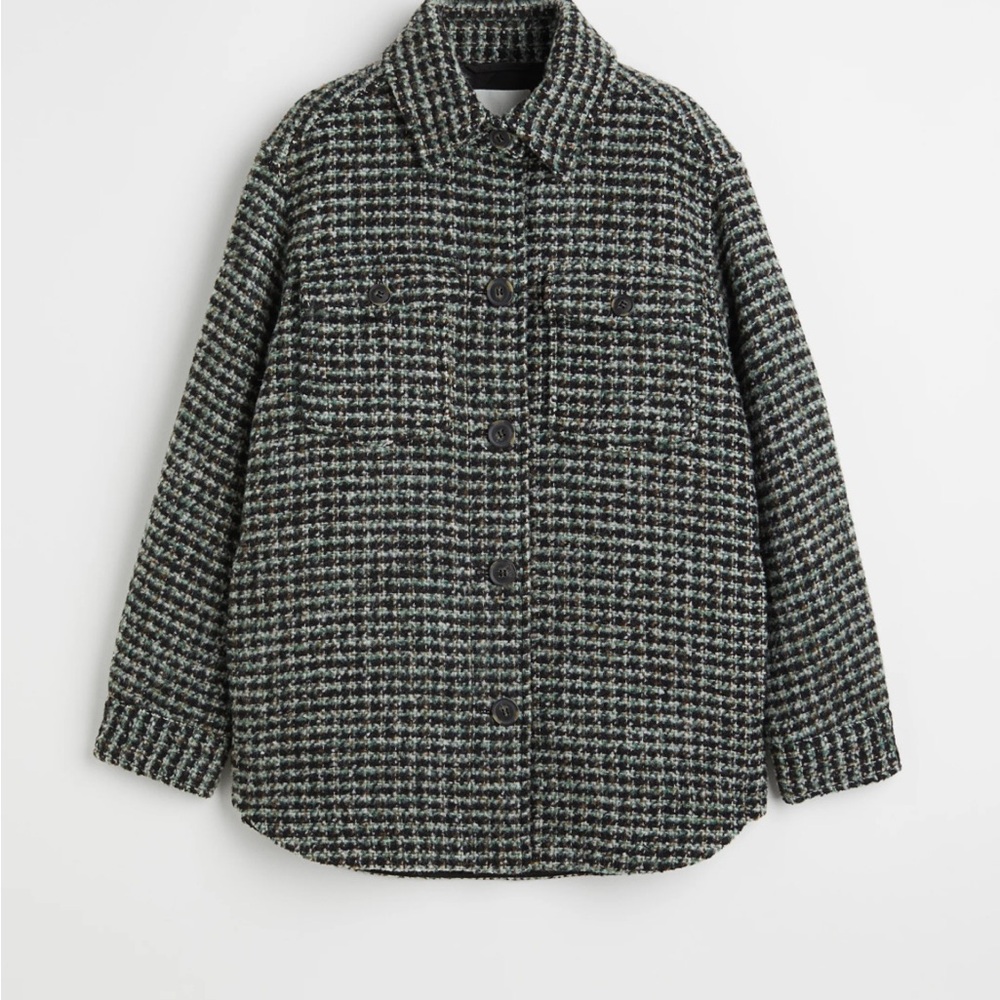 H&M Shacket Green Black Plaid Padded Quilted Women’s Medium